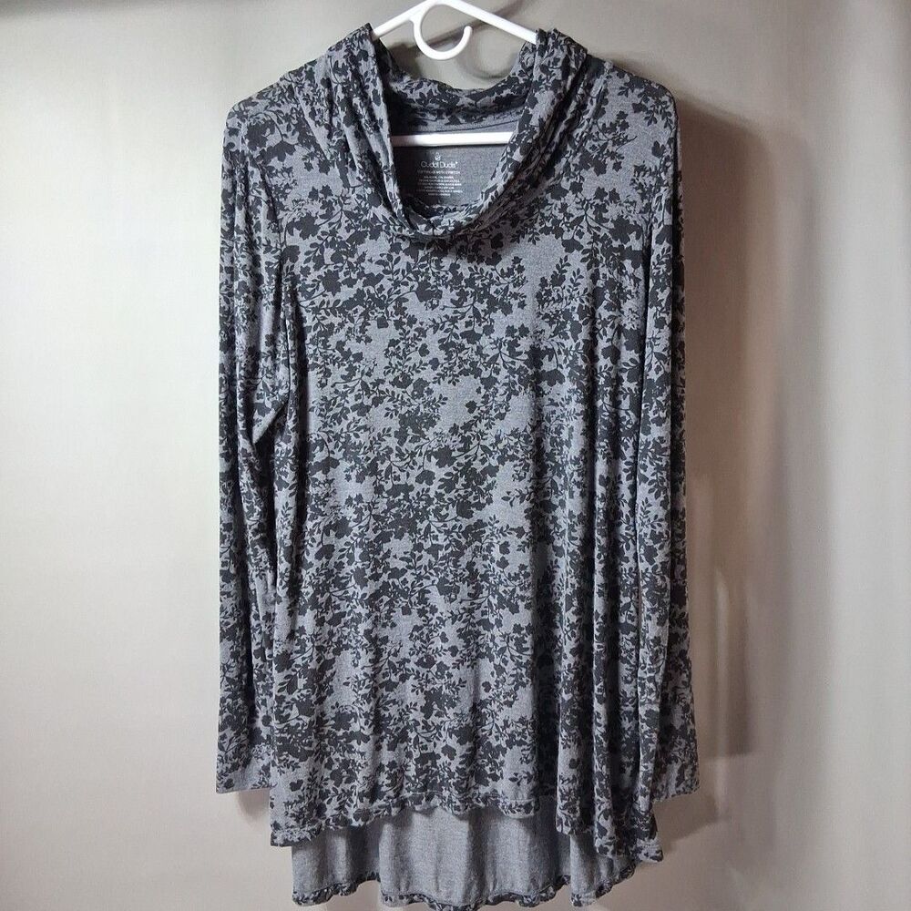 Cuddl Duds Tunic Top Womens Large Softwear Stretch Cowl Neck Floral Long Sleeve